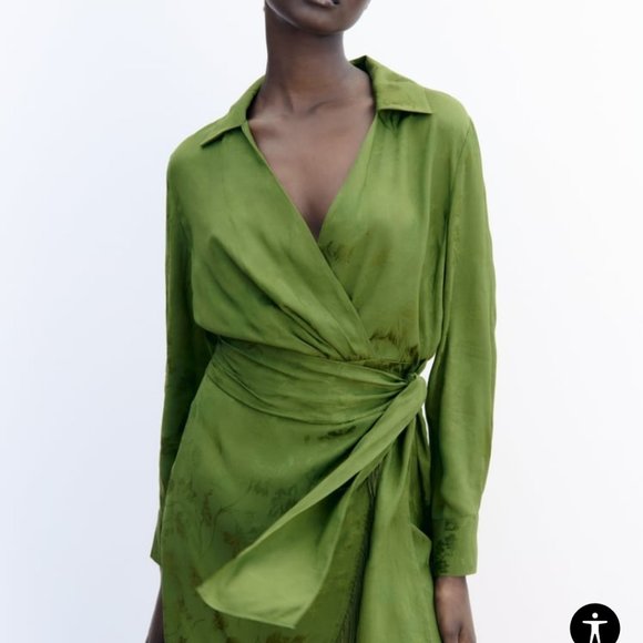 Zara FRINGED JACQUARD WRAP DRESS - Picture 2 of 3